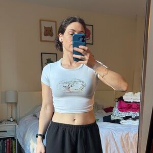White Graphic Women's crop Top disco ball